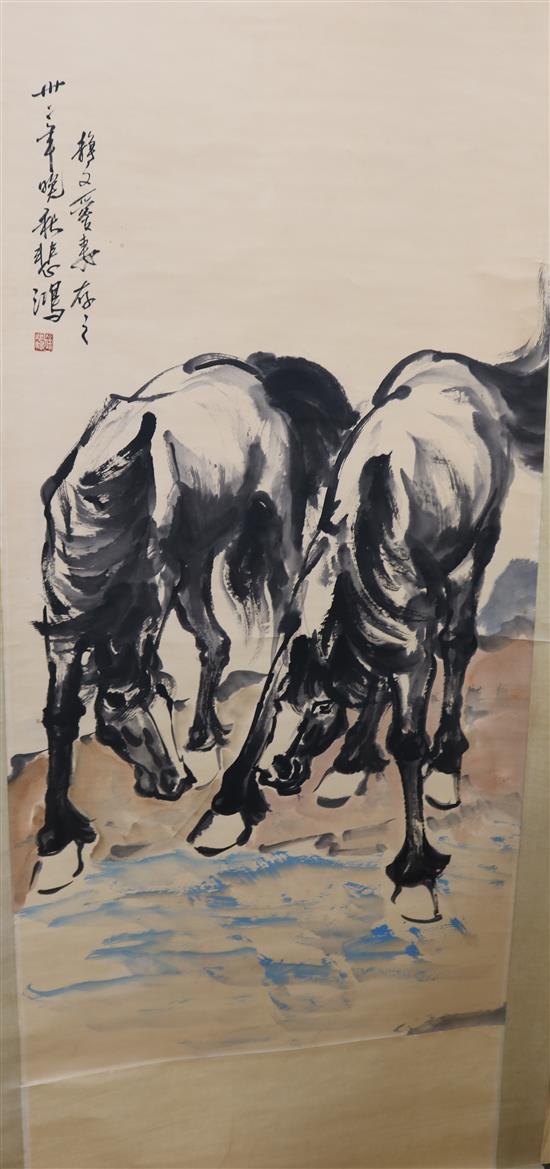 Two Chinese scrolls of horses